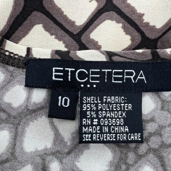 Etcetera Womens 10 Dress Brown Cream Geometric Print Wrap Style Stretch Knit - Picture 3 of 11